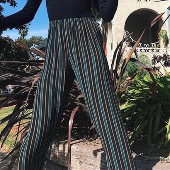black, yellow, green stripped flowy Frankie pants - Picture 5 of 5